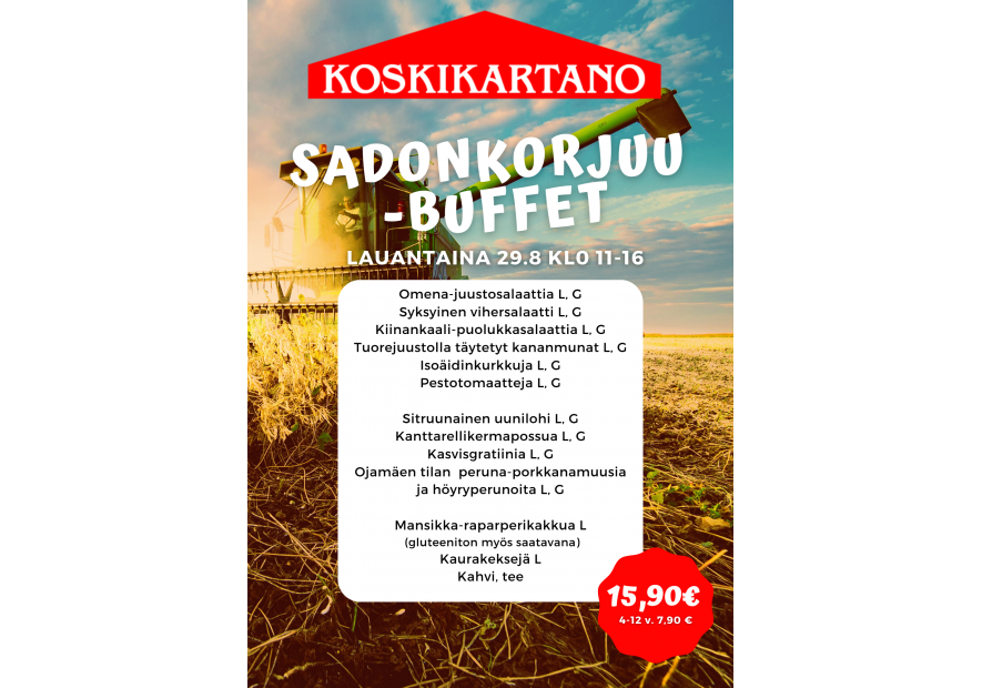 Sadonkorjuubuffet la 29.8. klo 11-16
