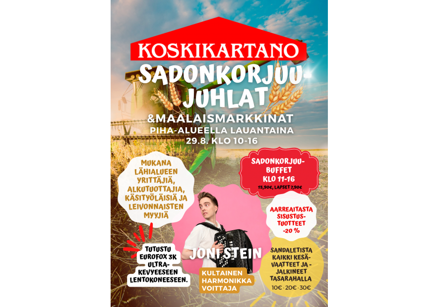 Sadonkorjuujuhlat lauantaina 29.8.2026