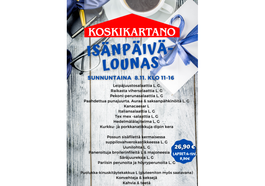 Isänpäivän juhlalounas 8.11. klo 11-16